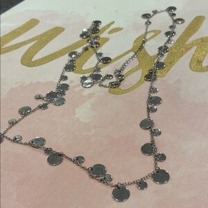 Elegant Silver Tone Flat Charm Beaded Necklace